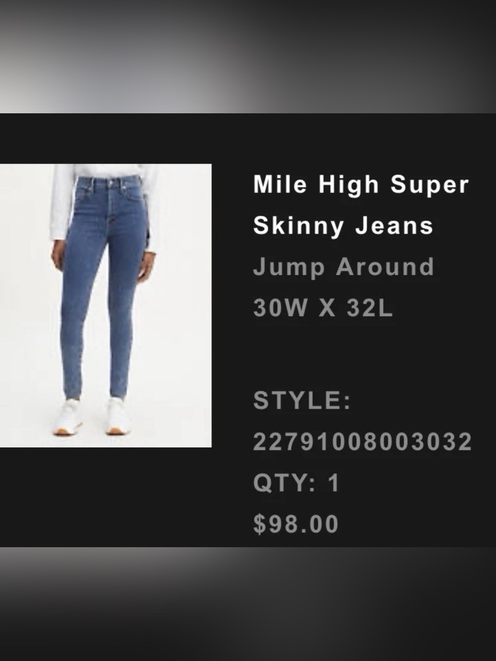 Levi's Mile High Super Skinny Tall Jeans - Medium Blue W30/L32